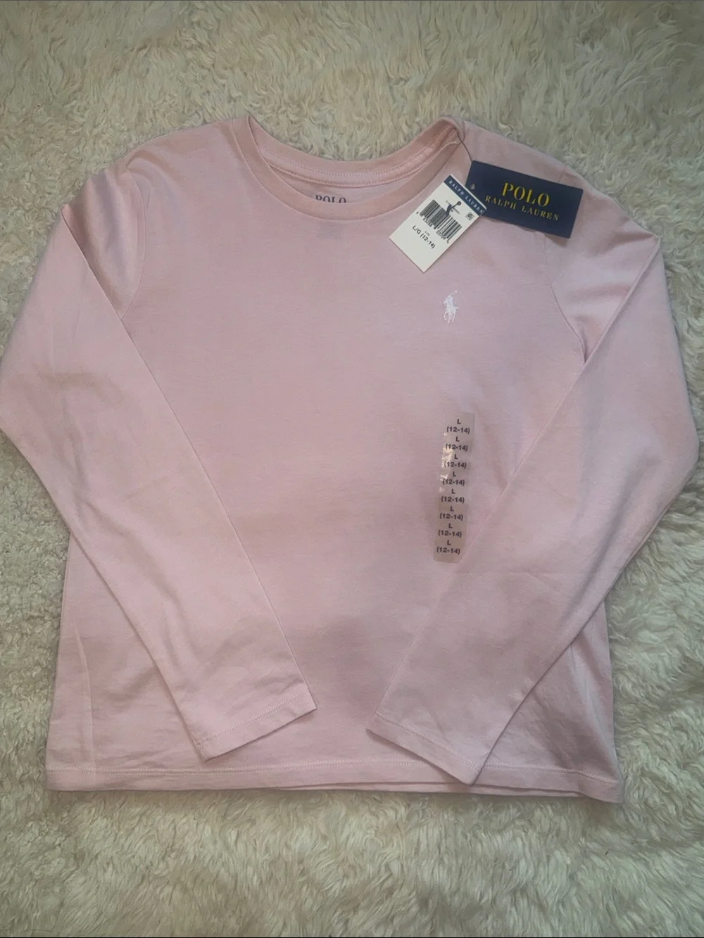 NWT - Ralph Lauren Kids Long-Sleeve Crewneck Top in Pale Pink L (12-14)